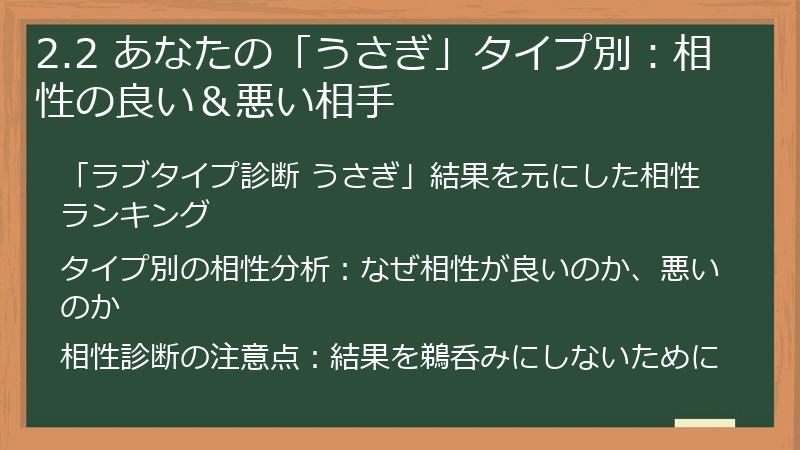 2.2 あなたの「うさぎ」タイプ別：相性の良い＆悪い相手