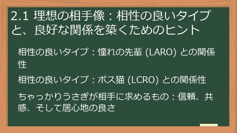 2.1 理想の相手像：相性の良いタイプと、良好な関係を築くためのヒント