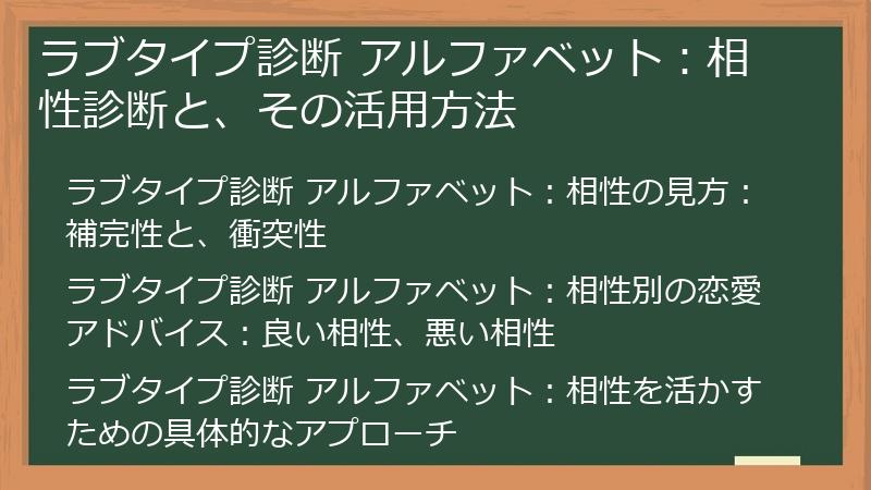 ラブタイプ診断 アルファベット：相性診断と、その活用方法