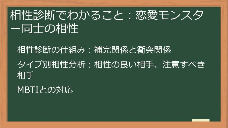 相性診断でわかること：恋愛モンスター同士の相性