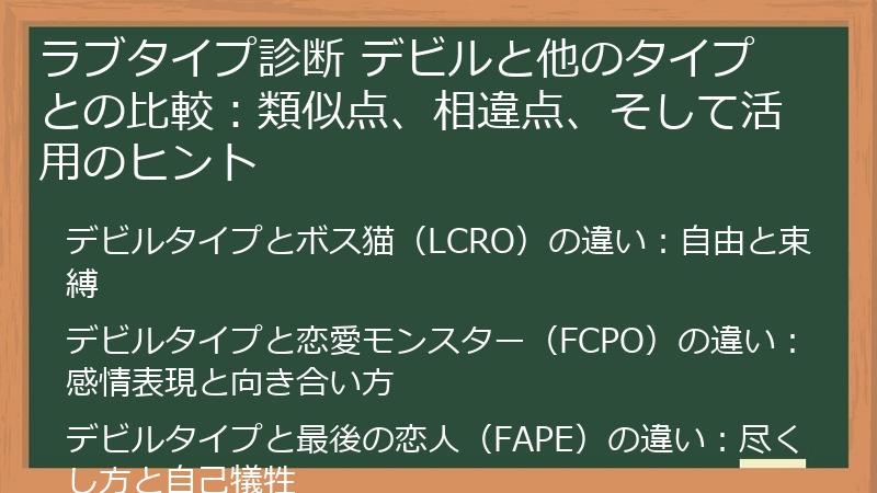ラブタイプ診断 デビルと他のタイプとの比較：類似点、相違点、そして活用のヒント