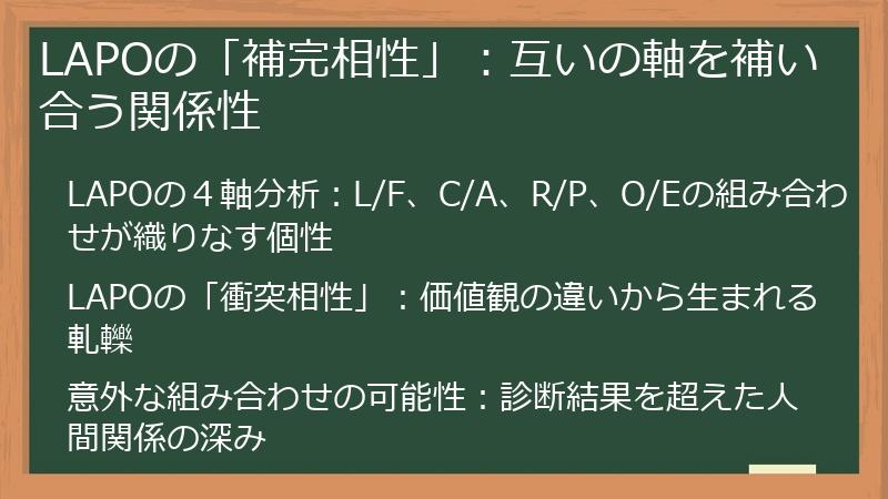 LAPOの「補完相性」：互いの軸を補い合う関係性
