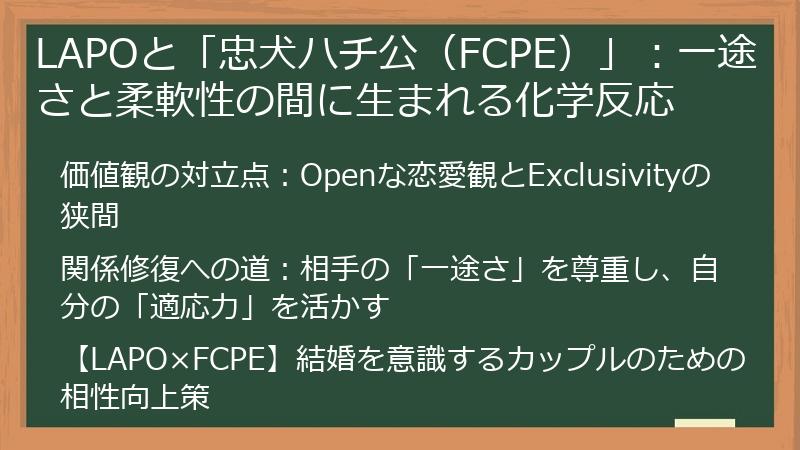 LAPOと「忠犬ハチ公（FCPE）」：一途さと柔軟性の間に生まれる化学反応