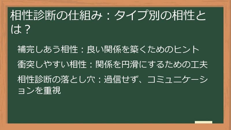 相性診断の仕組み：タイプ別の相性とは？
