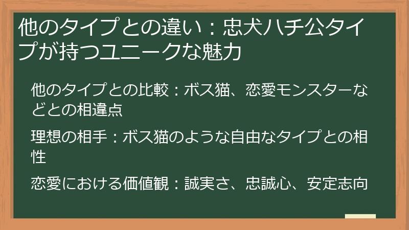 他のタイプとの違い：忠犬ハチ公タイプが持つユニークな魅力