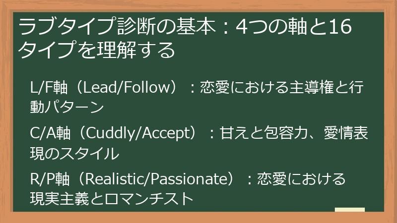 ラブタイプ診断の基本：4つの軸と16タイプを理解する