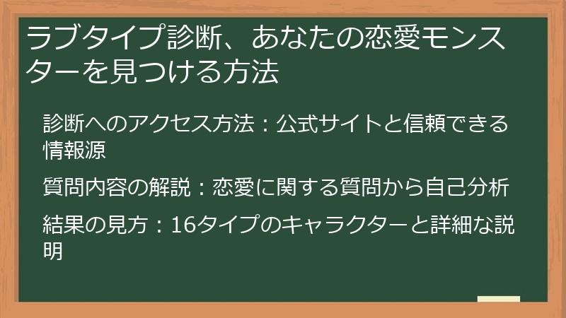 ラブタイプ診断、あなたの恋愛モンスターを見つける方法