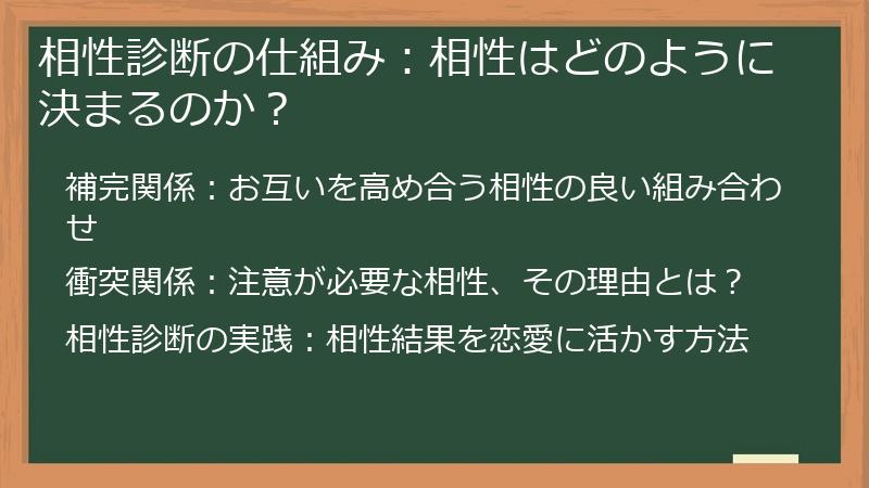 相性診断の仕組み：相性はどのように決まるのか？