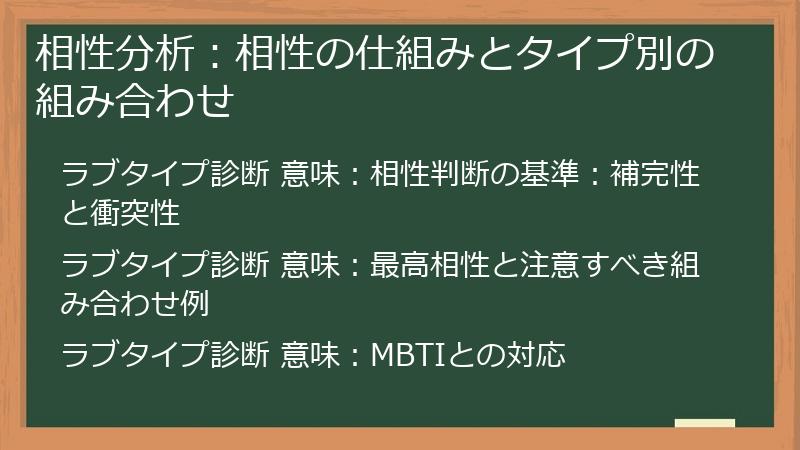 相性分析：相性の仕組みとタイプ別の組み合わせ