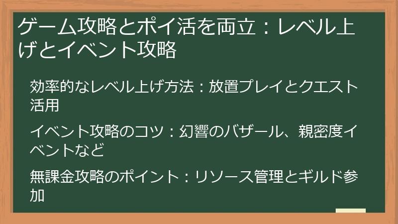 ゲーム攻略とポイ活を両立：レベル上げとイベント攻略