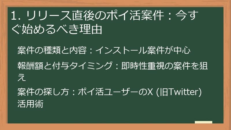 1. リリース直後のポイ活案件：今すぐ始めるべき理由