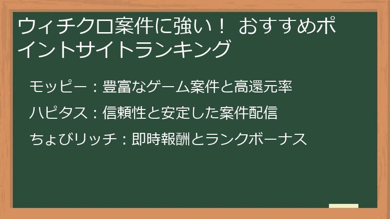ウィチクロ案件に強い！ おすすめポイントサイトランキング