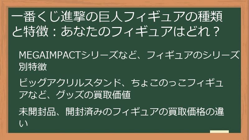 一番くじ進撃の巨人フィギュアの種類と特徴：あなたのフィギュアはどれ？