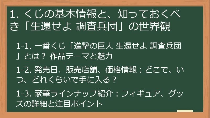 1. くじの基本情報と、知っておくべき「生還せよ 調査兵団」の世界観