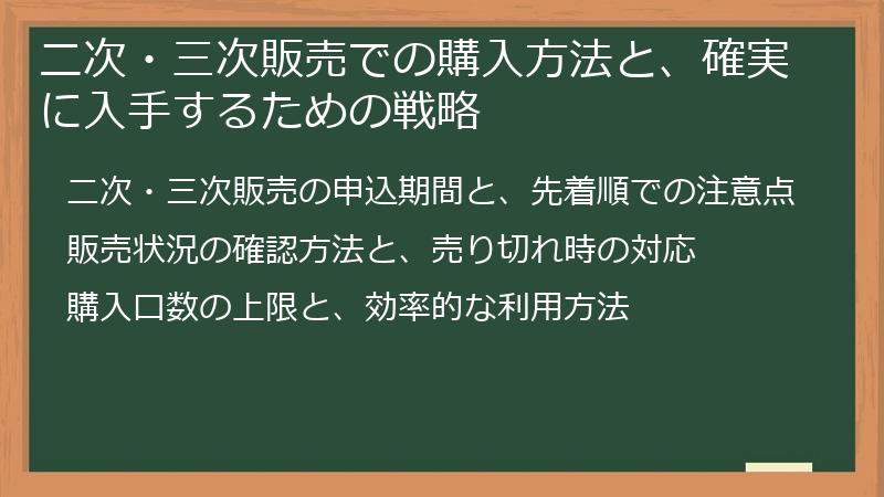 二次・三次販売での購入方法と、確実に入手するための戦略