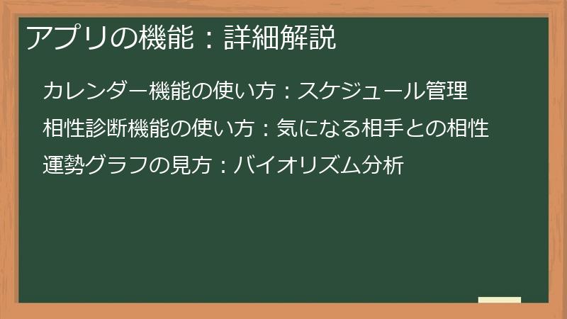アプリの機能：詳細解説