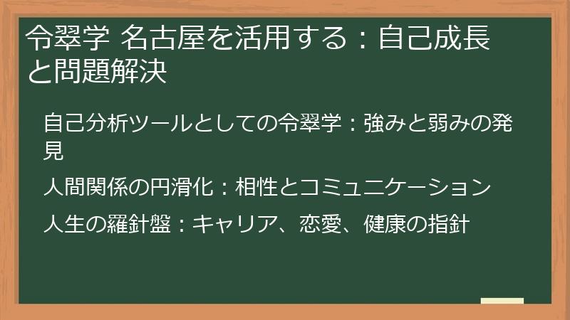 令翠学 名古屋を活用する：自己成長と問題解決