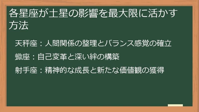 各星座が土星の影響を最大限に活かす方法