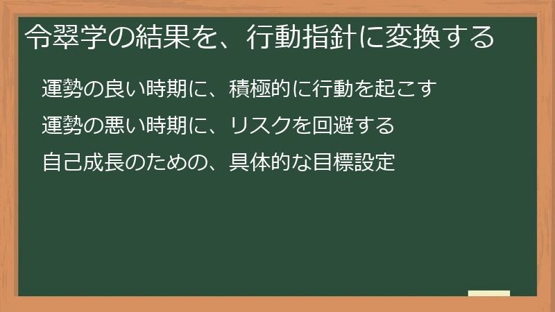 令翠学の結果を、行動指針に変換する