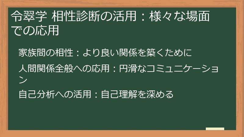 令翠学 相性診断の活用：様々な場面での応用