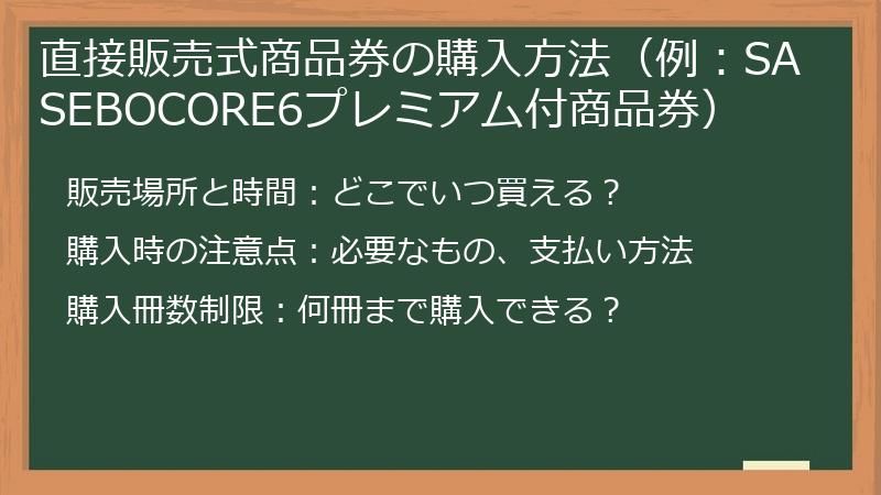 直接販売式商品券の購入方法（例：SASEBOCORE6プレミアム付商品券）