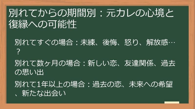 別れてからの期間別：元カレの心境と復縁への可能性