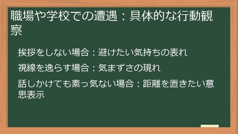 職場や学校での遭遇：具体的な行動観察