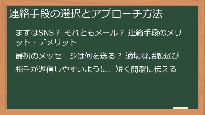 連絡手段の選択とアプローチ方法