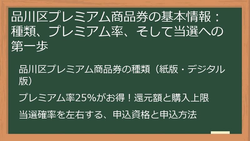 品川区プレミアム商品券の基本情報：種類、プレミアム率、そして当選への第一歩