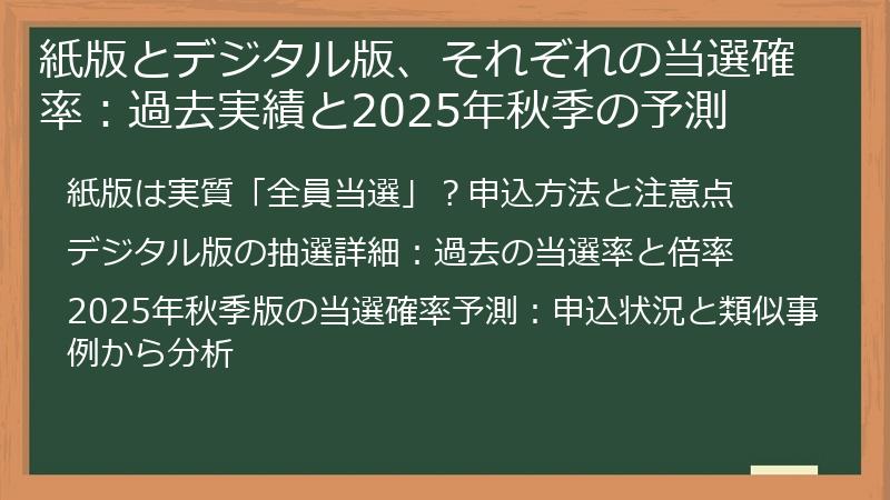 紙版とデジタル版、それぞれの当選確率：過去実績と2025年秋季の予測