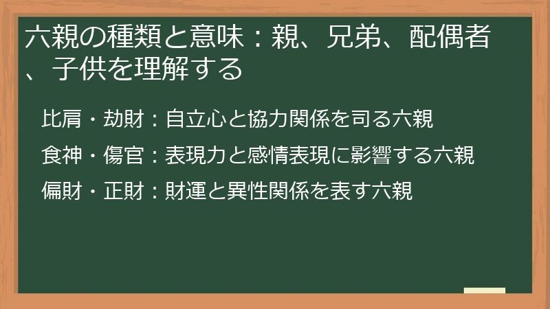 六親の種類と意味：親、兄弟、配偶者、子供を理解する