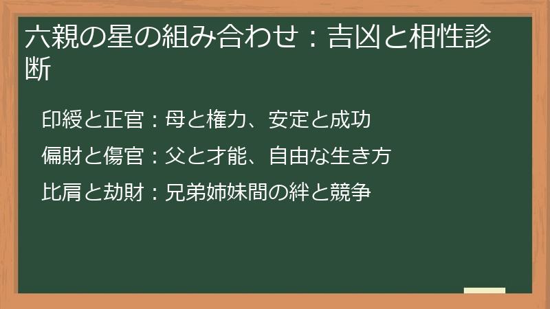 六親の星の組み合わせ：吉凶と相性診断