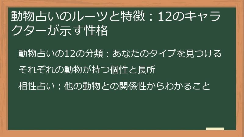動物占いのルーツと特徴:12のキャラクターが示す性格