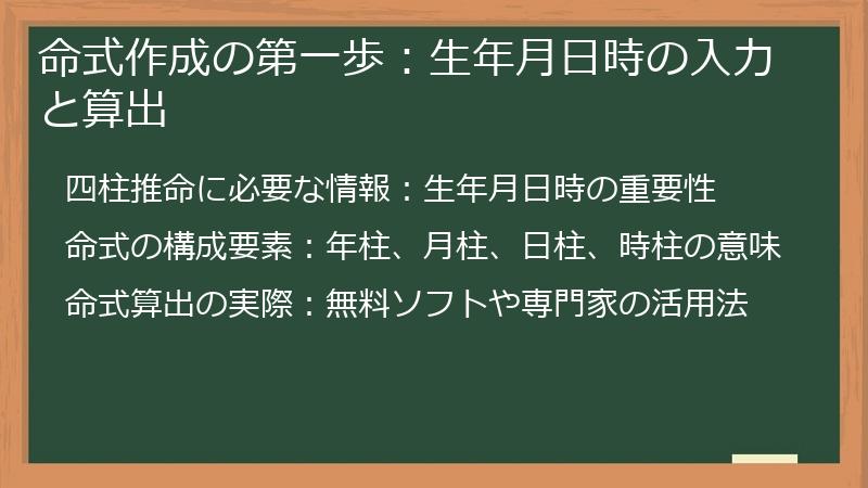 命式作成の第一歩:生年月日時の入力と算出