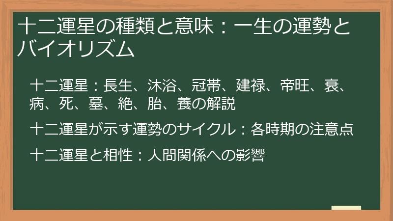 十二運星の種類と意味:一生の運勢とバイオリズム