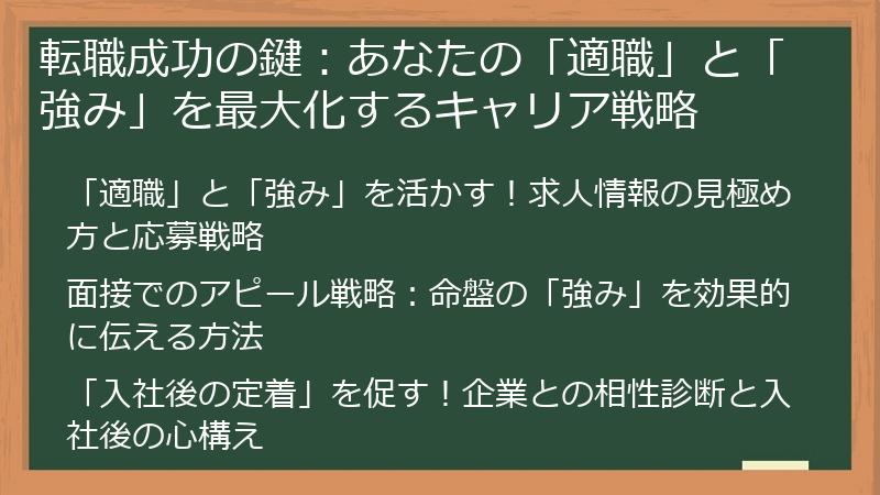 転職成功の鍵:あなたの「適職」と「強み」を最大化するキャリア戦略