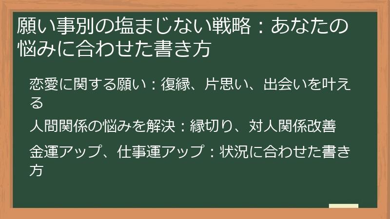 願い事別の塩まじない戦略：あなたの悩みに合わせた書き方