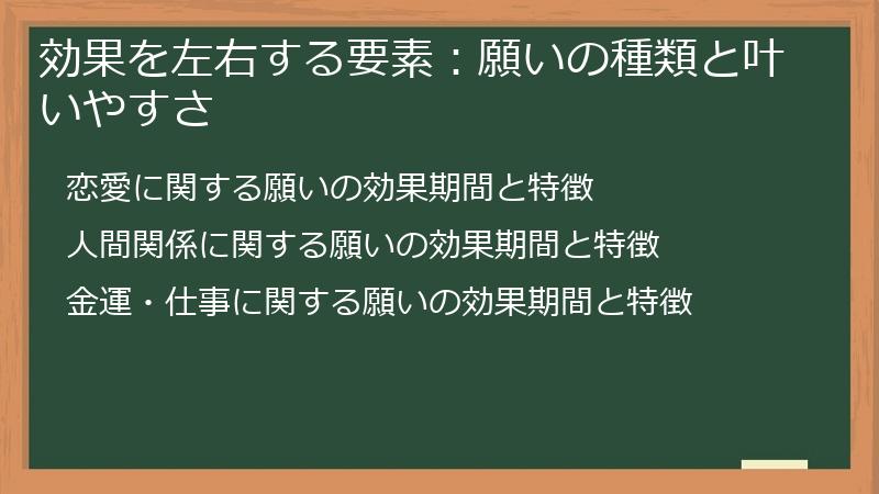 効果を左右する要素：願いの種類と叶いやすさ