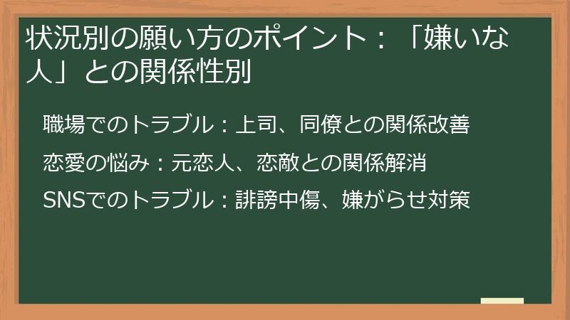 状況別の願い方のポイント：「嫌いな人」との関係性別