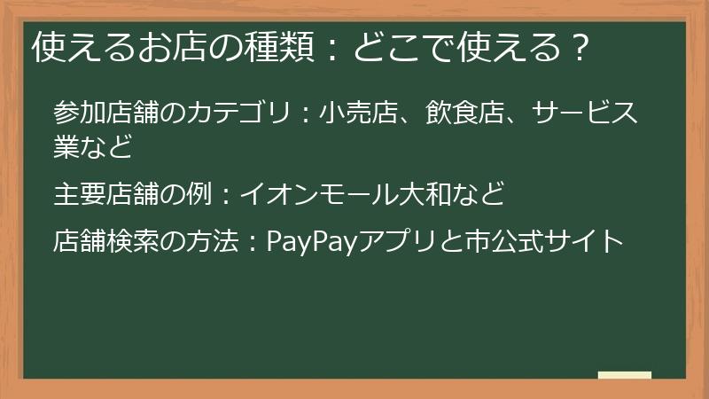 使えるお店の種類：どこで使える？
