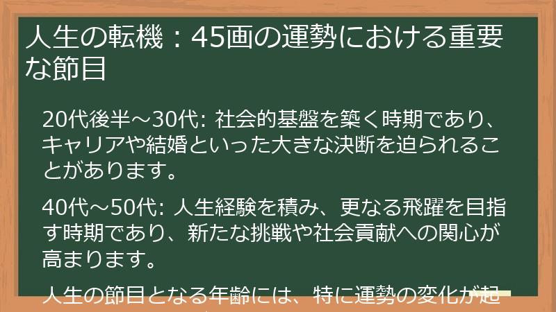 人生の転機：45画の運勢における重要な節目