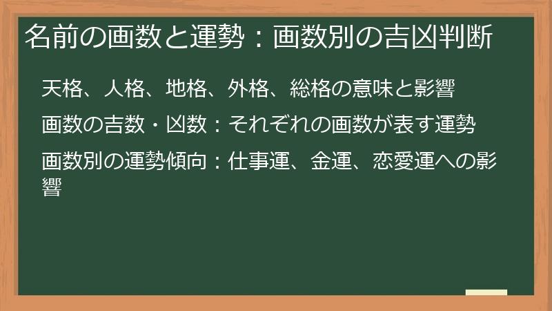 名前の画数と運勢：画数別の吉凶判断