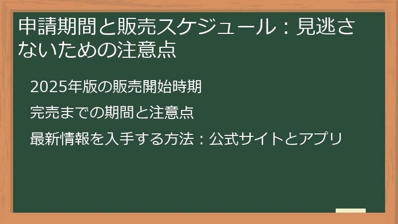 申請期間と販売スケジュール：見逃さないための注意点