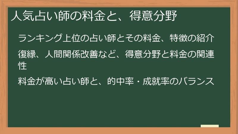 人気占い師の料金と、得意分野