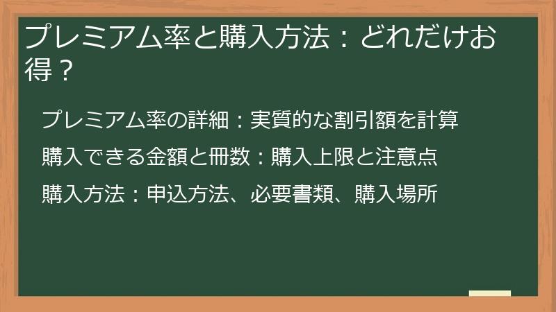 プレミアム率と購入方法：どれだけお得？