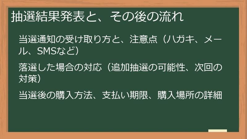 抽選結果発表と、その後の流れ
