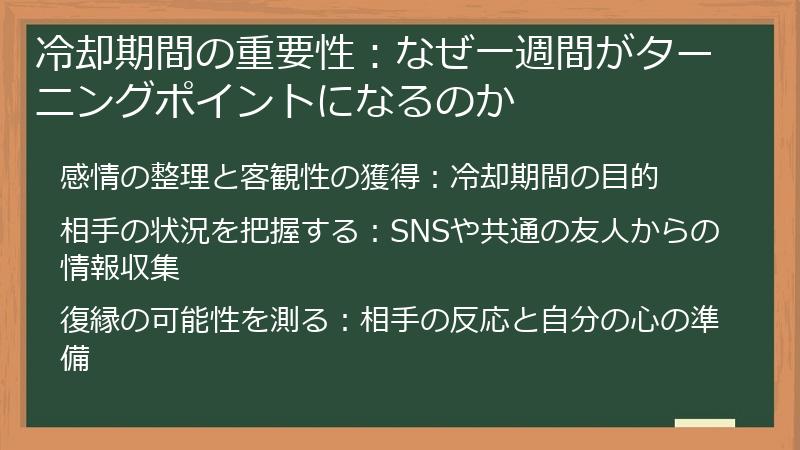 冷却期間の重要性：なぜ一週間がターニングポイントになるのか