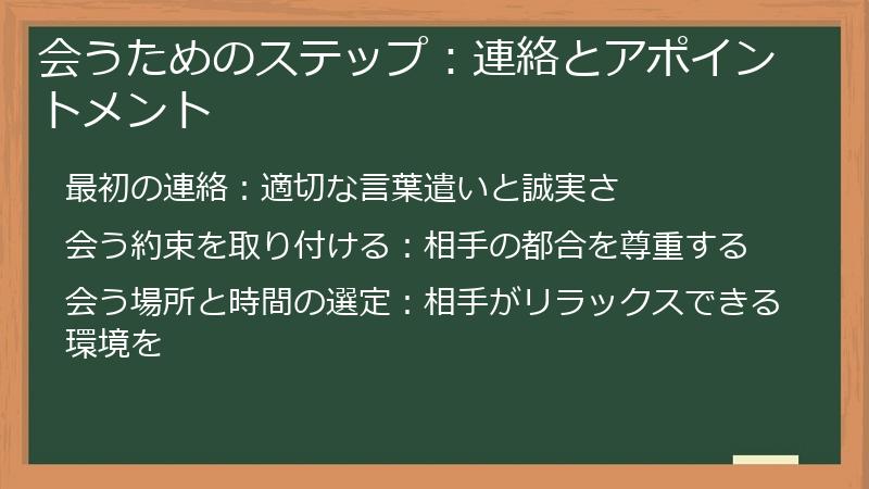 会うためのステップ：連絡とアポイントメント