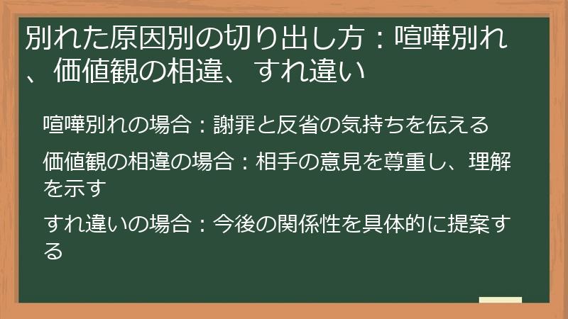 別れた原因別の切り出し方：喧嘩別れ、価値観の相違、すれ違い