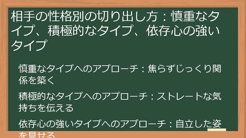 相手の性格別の切り出し方：慎重なタイプ、積極的なタイプ、依存心の強いタイプ